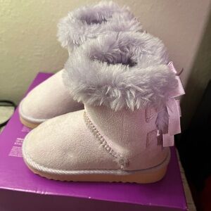 Kids Plush Fur Bow Winter Boots - Light Lavender